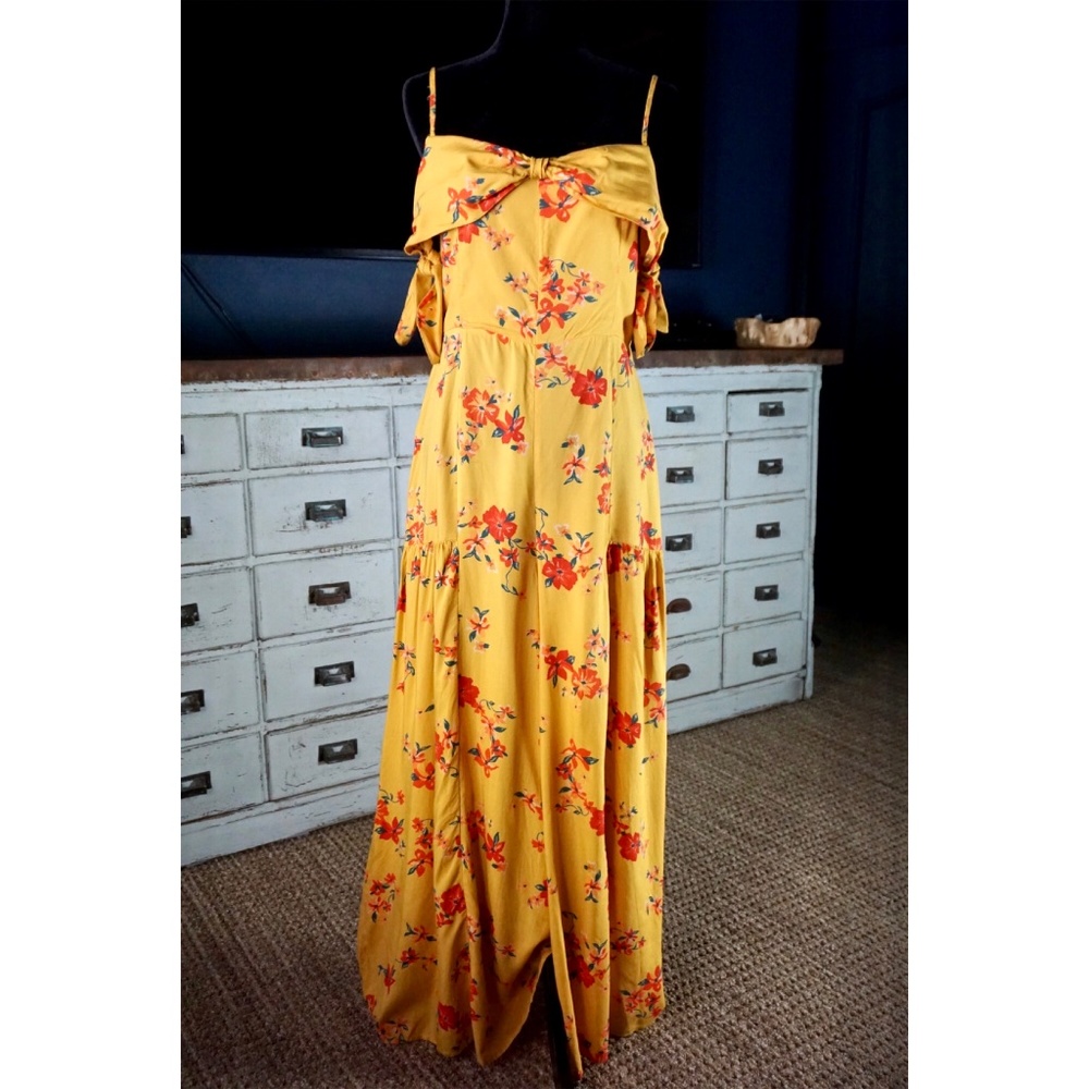 Anthropologie Yellow Floral Maxi Jumpsuit